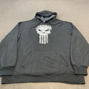 Marvel The Punisher Hoodie Mens XXL 50/52 Black Gray Skull Long Sleeve Pullover